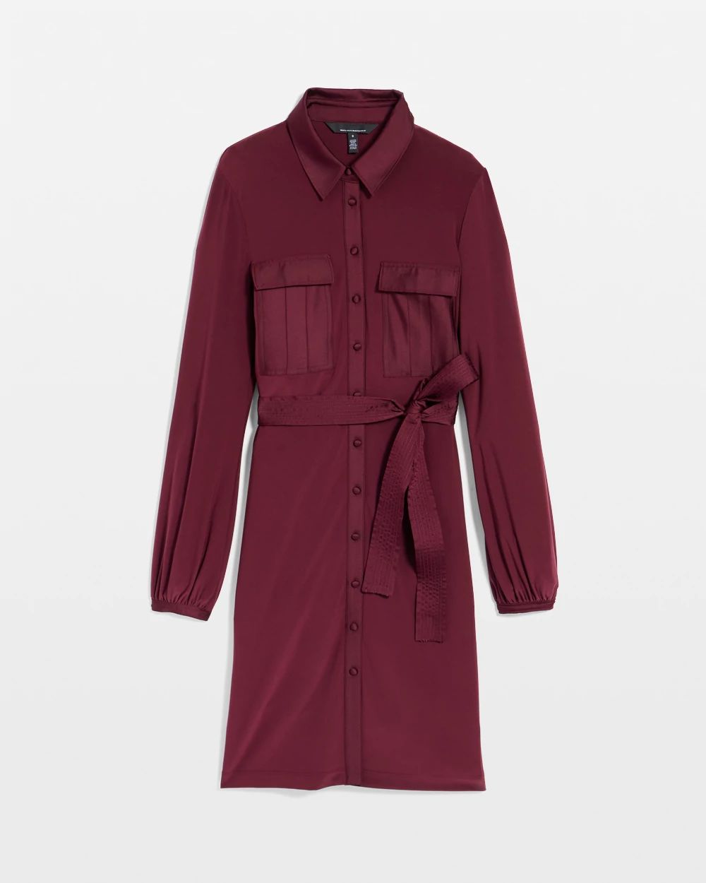 Long Sleeve Matte Jersey Shirtdress With Satin click to view larger image.