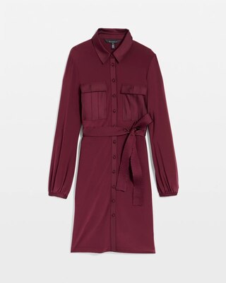 Long Sleeve Matte Jersey Shirtdress With Satin click to view larger image.