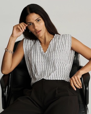 Ruched Shoulder Crepe Shell