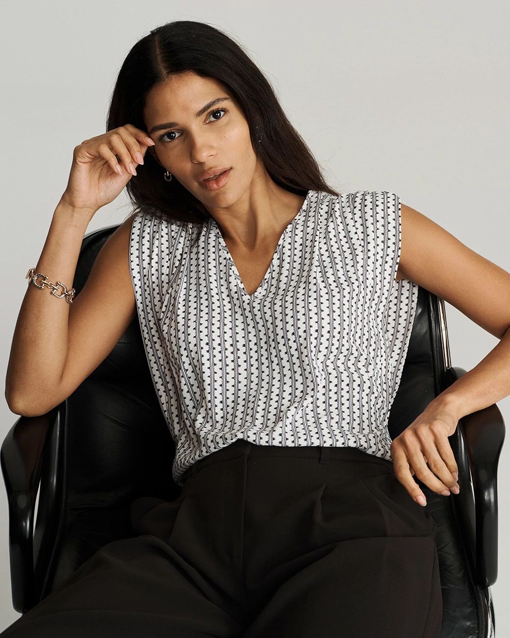 Ruched Shoulder Crepe Shell