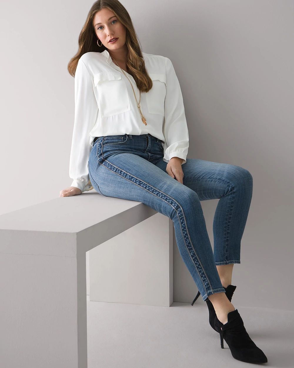Curvy-Fit High-Rise Everyday Soft Denim™ Novelty Side Stripe Slim Ankle Jeans