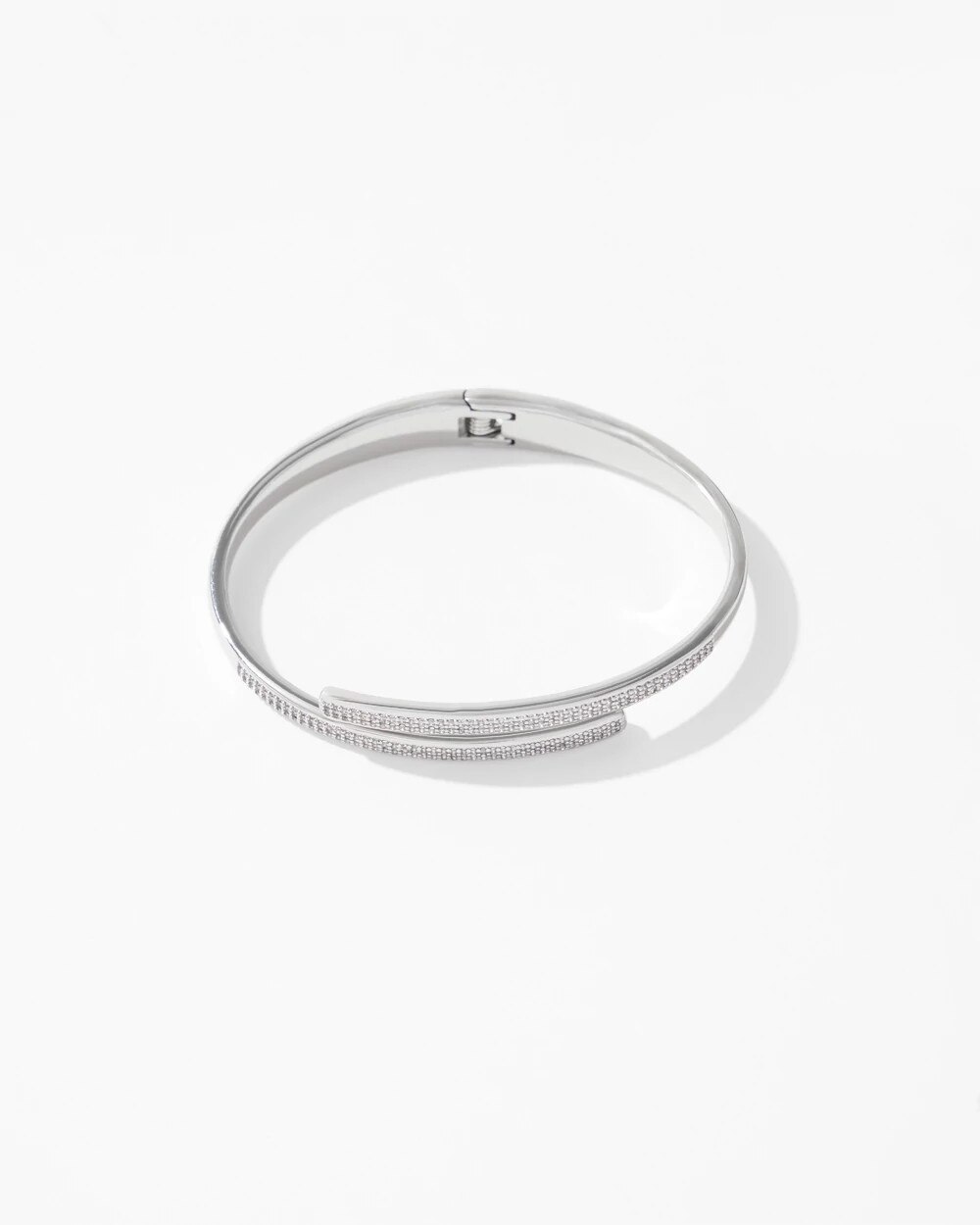 Silver Pave Overlap Hinge Bracelet - image 2