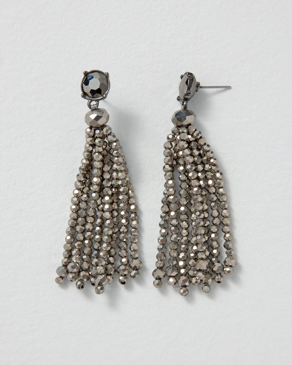 Hematite Beaded Tassel Earrings click to view larger image.