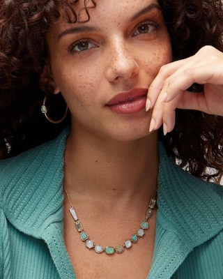 Gold Pave Stone Single Strand Necklace