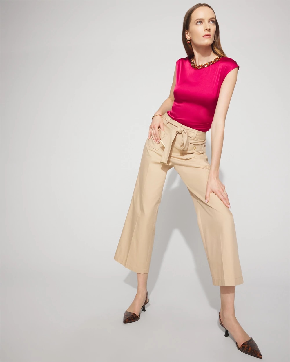 Satin Top with Tortoise Chain Necklace