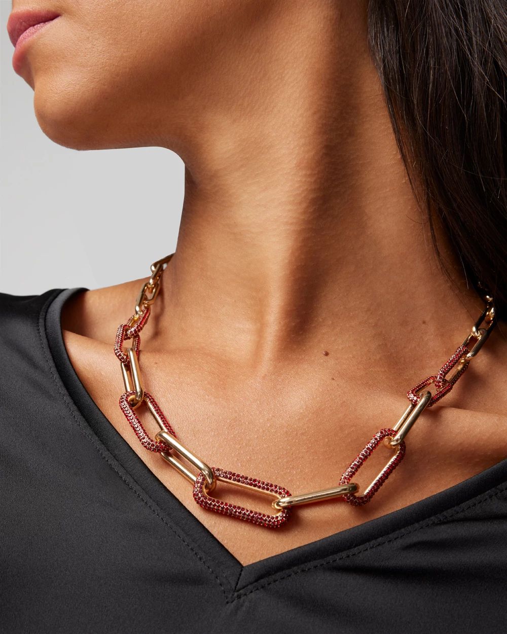 Gold Siam Crystal Links Short Strand Necklace