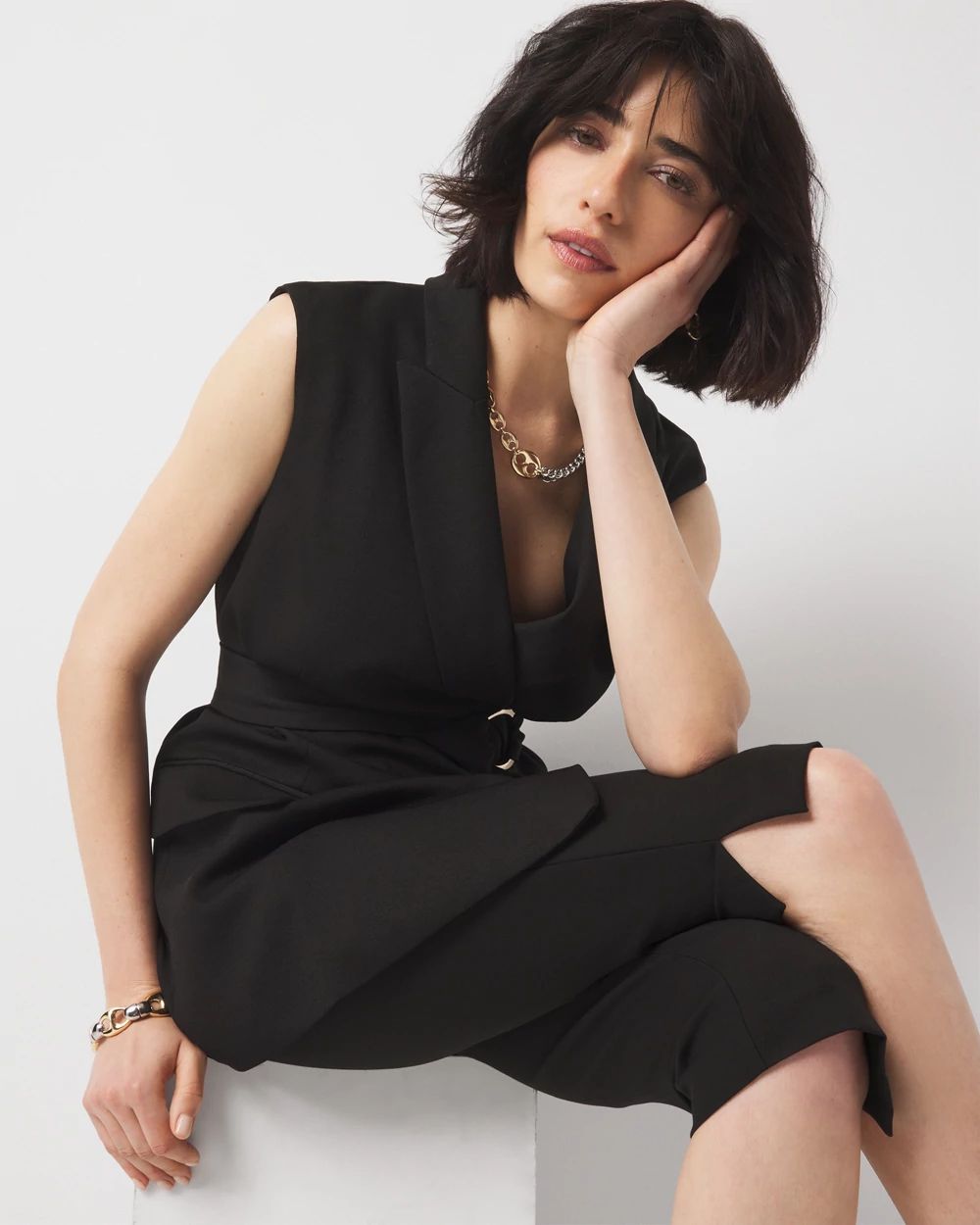 Petite Belted Blazer Vest