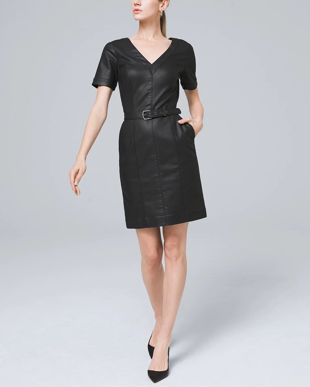 Petite Belted Coated Denim Dress