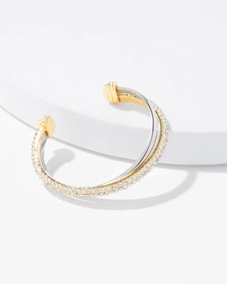 Mixed-Metal Crystal Overlap Cuff Bracelet