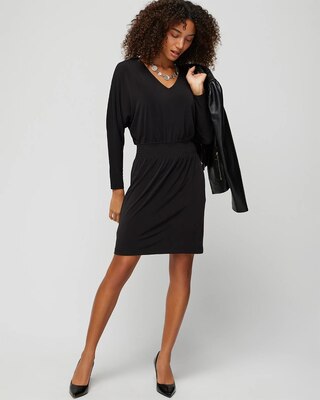 Long Sleeve Smocked Matte Jersey Dolman Dress click to view larger image.