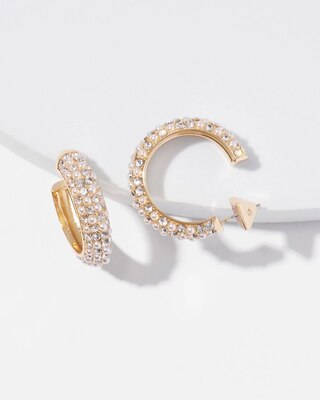 Glass Pearl Pave Huggie Hoop Earrings