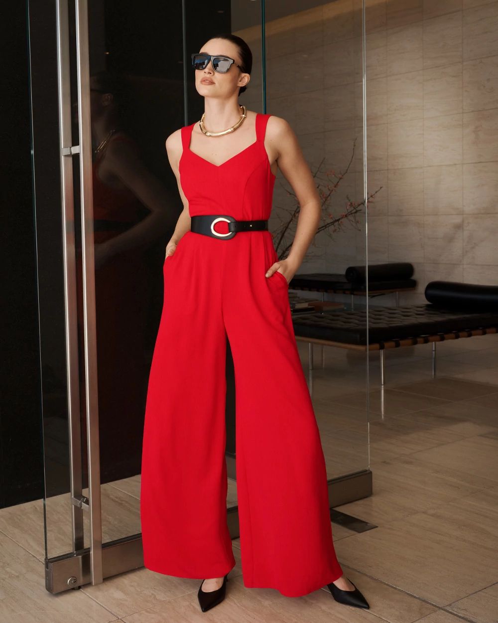 Belted Wide Leg Jumpsuit click to view larger image.
