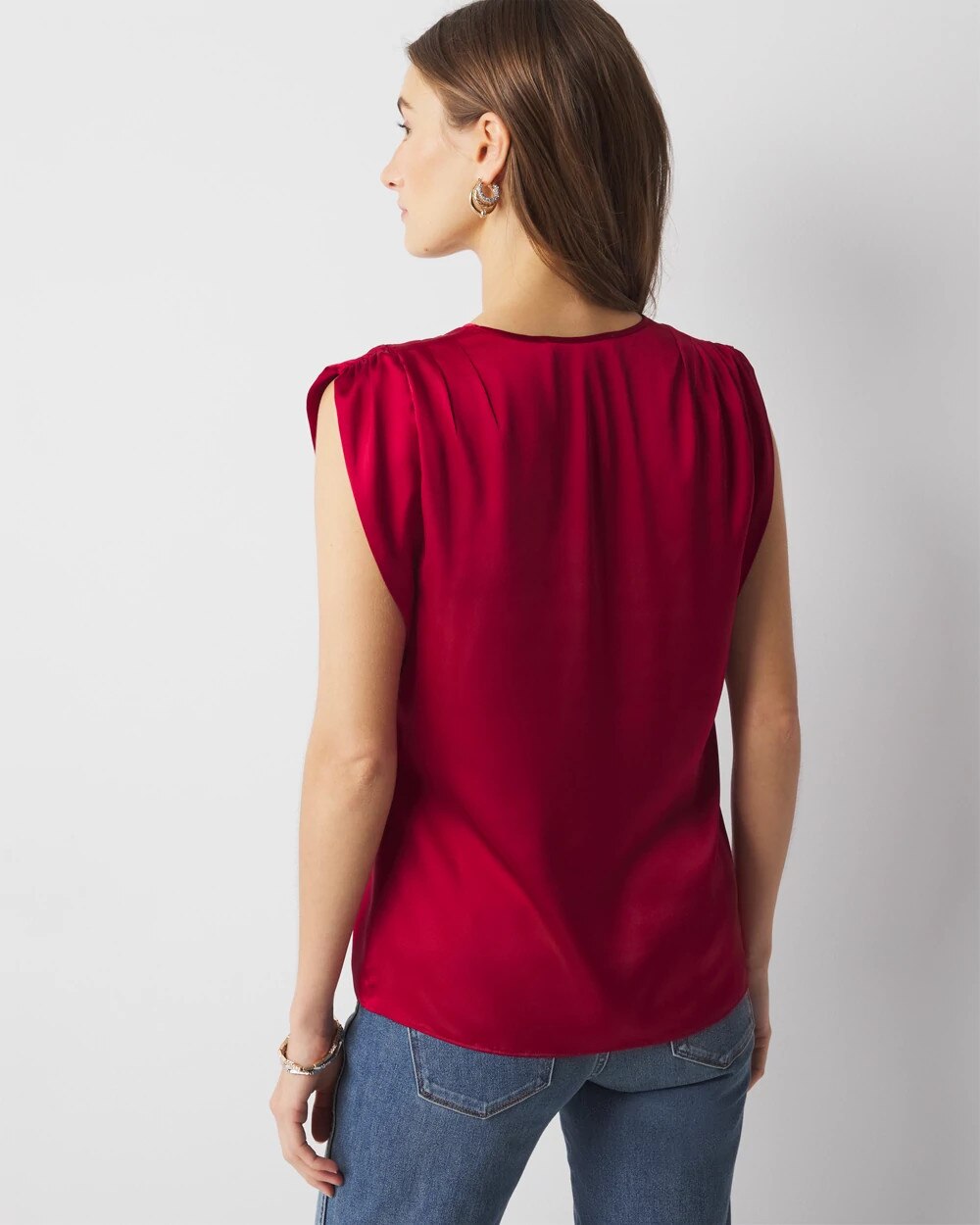 V-neck Ruched Shoulder Shell Top - image 4