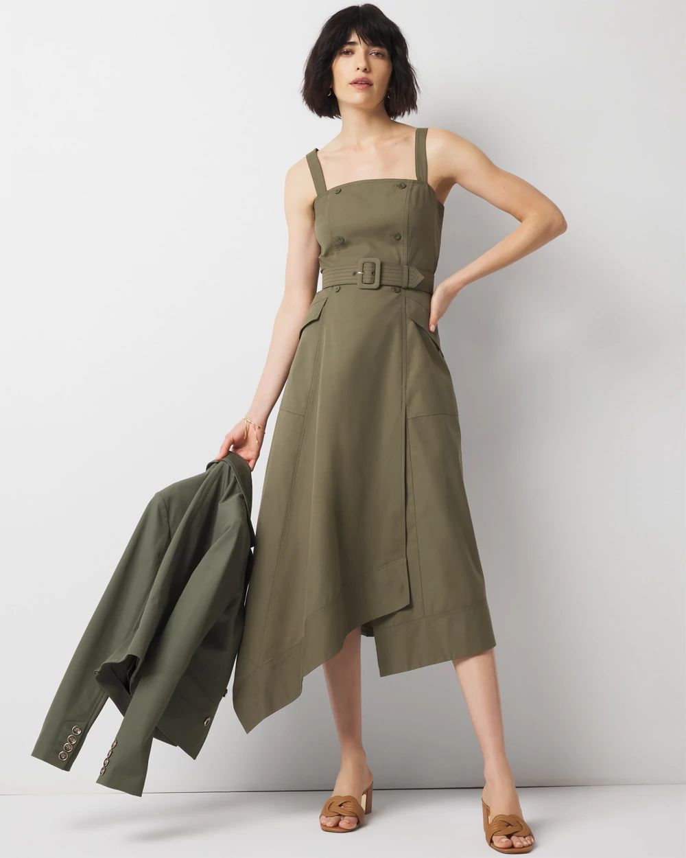 Asymmetric Trench Midi Dress