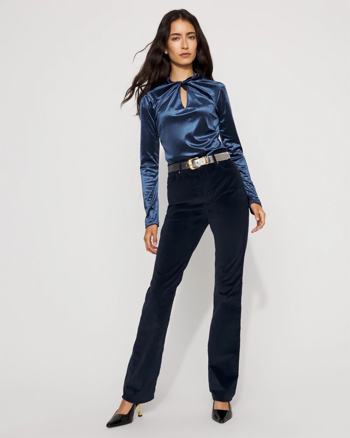 White House Black Market Petite Velveteen Micro Bootcut Jeans In Blue