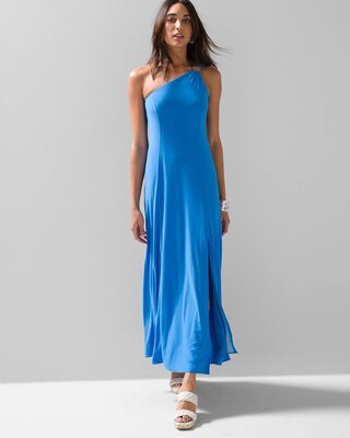 One-Shoulder Slit Leg Matte Jersey Maxi Dress
