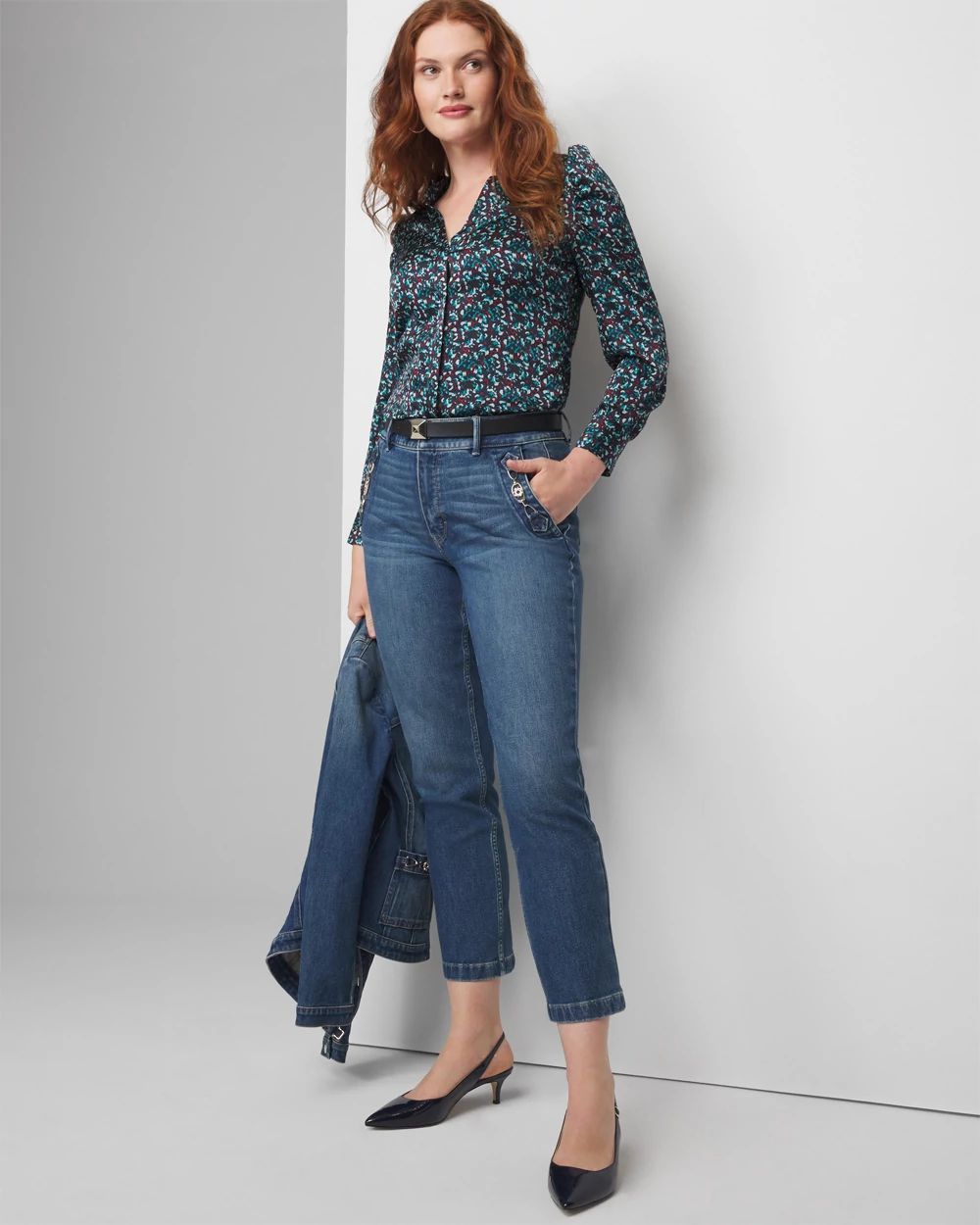 High-Rise Sculpt Horsebit Straight-Leg Jeans
