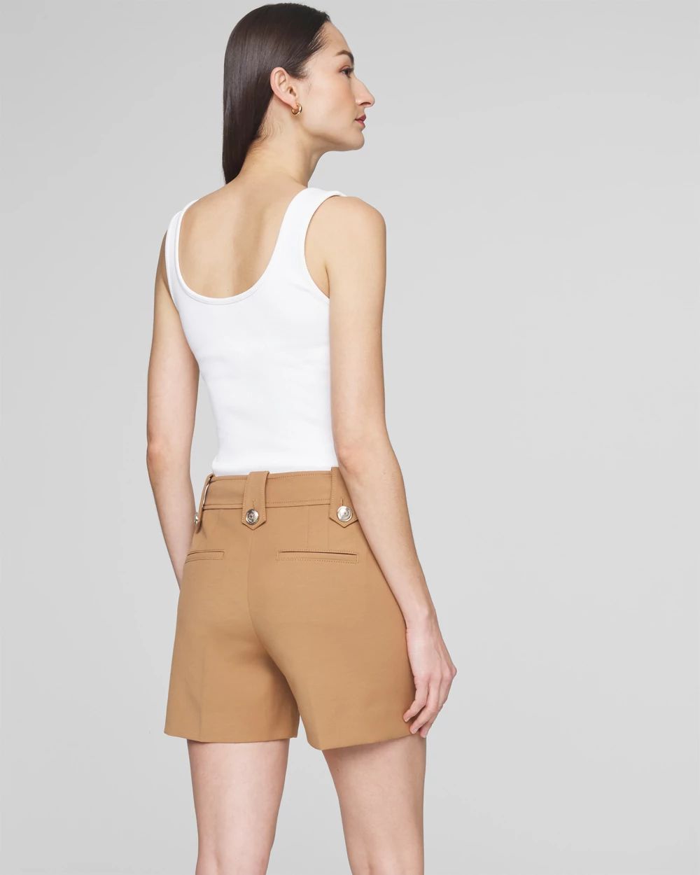 High-Rise Lightweight Button Comfort Stretch Shorts