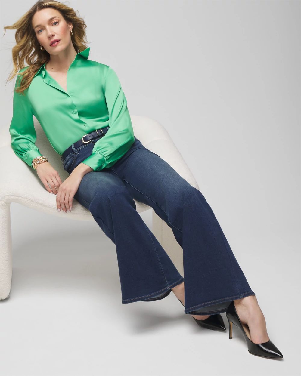 Long Sleeve Cuff Satin Shirt