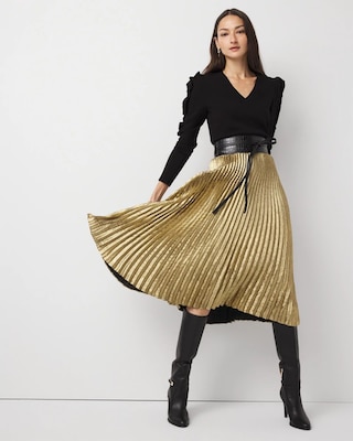 Pleated Chiffon Metallic Midi Skirt click to view larger image.