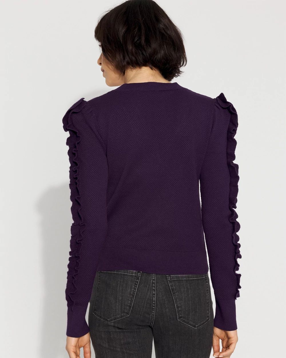 Ruffle Sleeve Pullover Sweater click to view larger image.