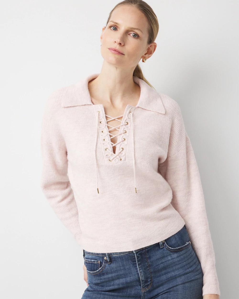 Lace Up Collared Sweater