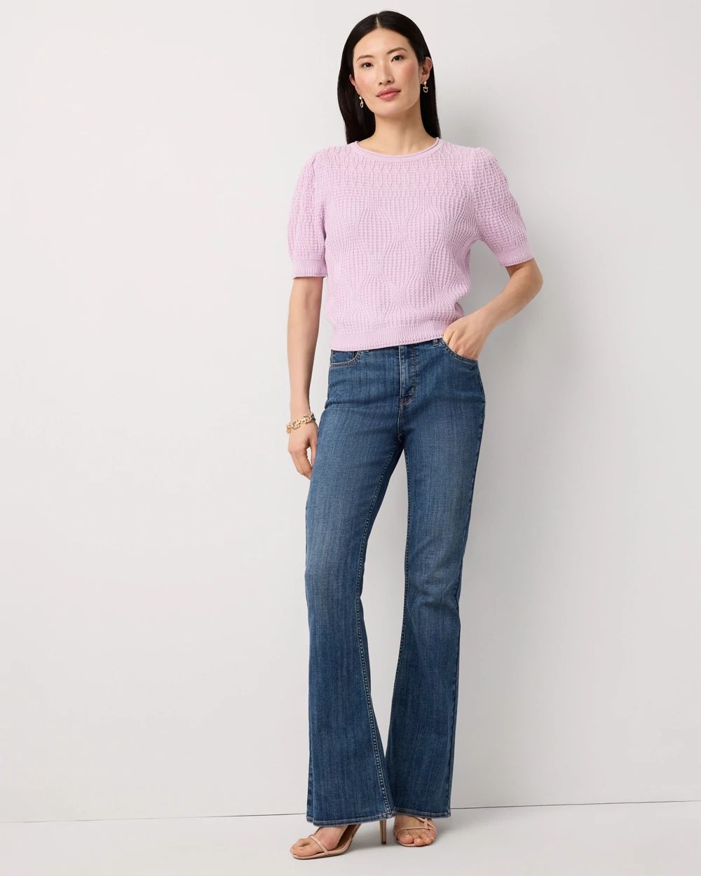 Novelty Stitch Puff Sleeve Pullover