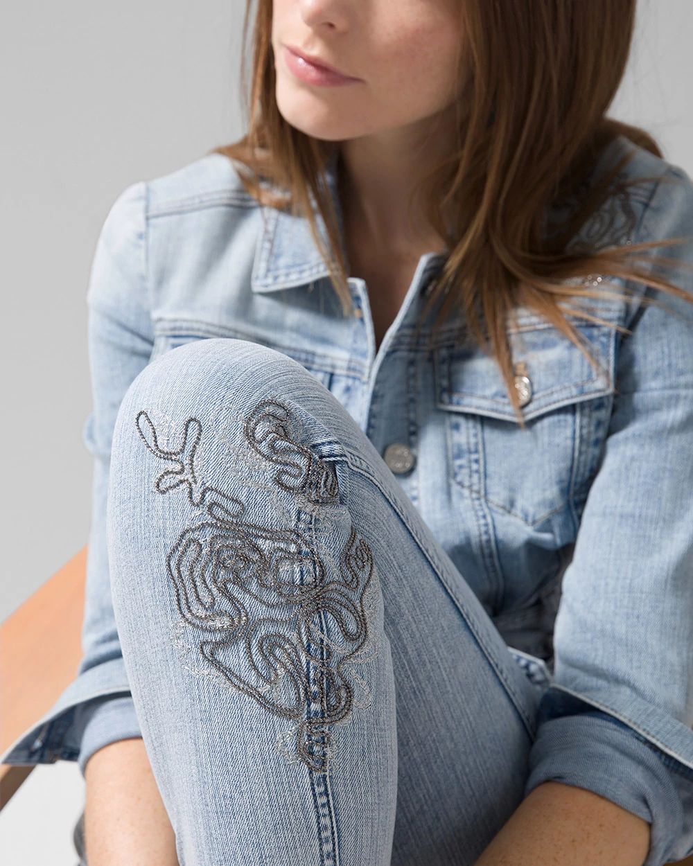 High-Rise Ball Chain Embroidered Skinny Jeans