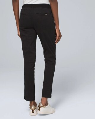Mid-Rise Tapered Ankle Pants with Rib Knit Waistband