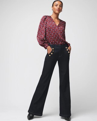 Long Sleeve Topstitch Satin Blouse click to view larger image.