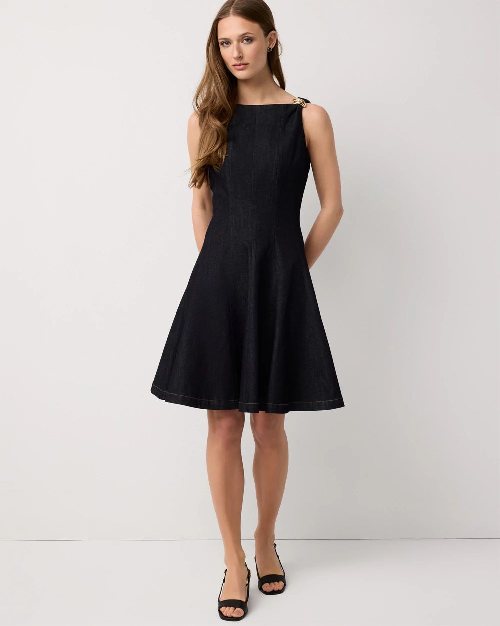 Petite Fit + Flare Denim Dress