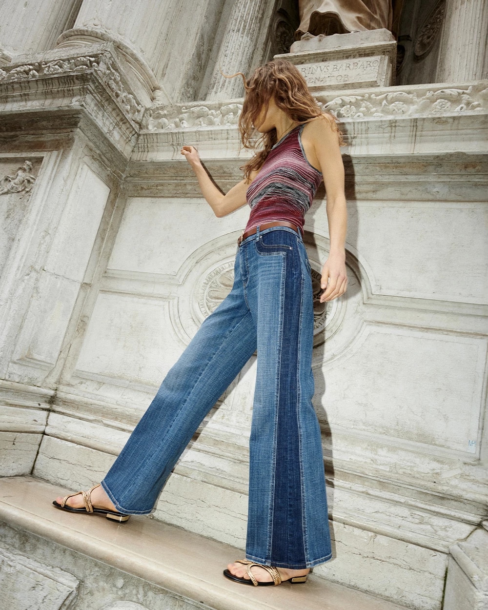 High-Rise Colorblocked Wide-Leg Jean