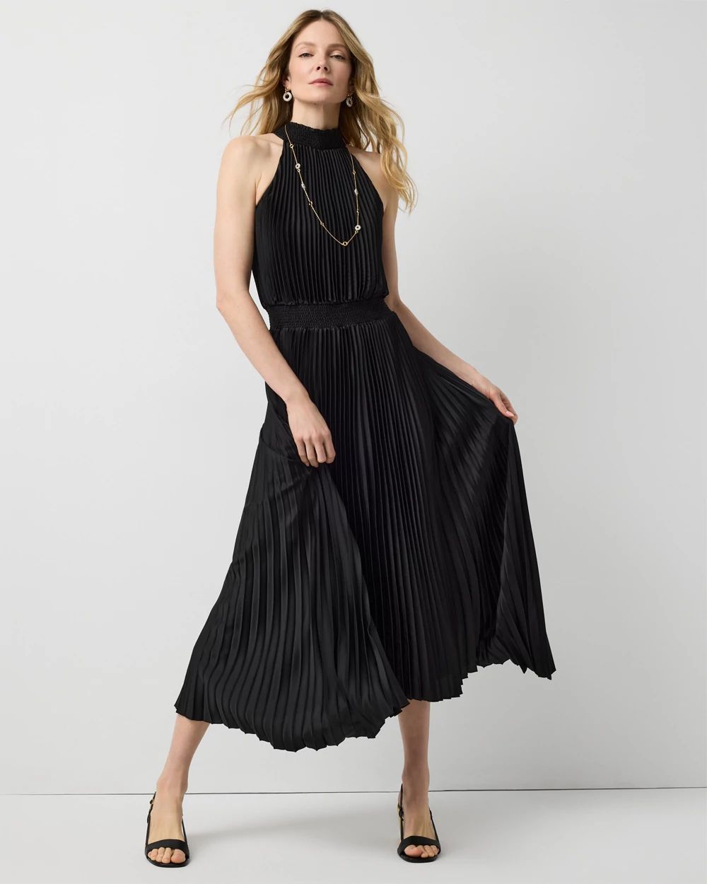 Petite Pleated Midi Halter Dress