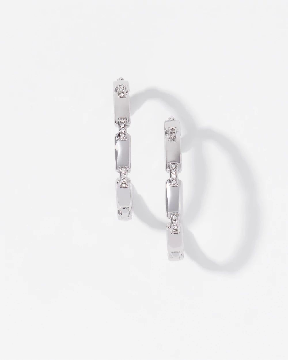 Silver Pave Link Hoop Earrings