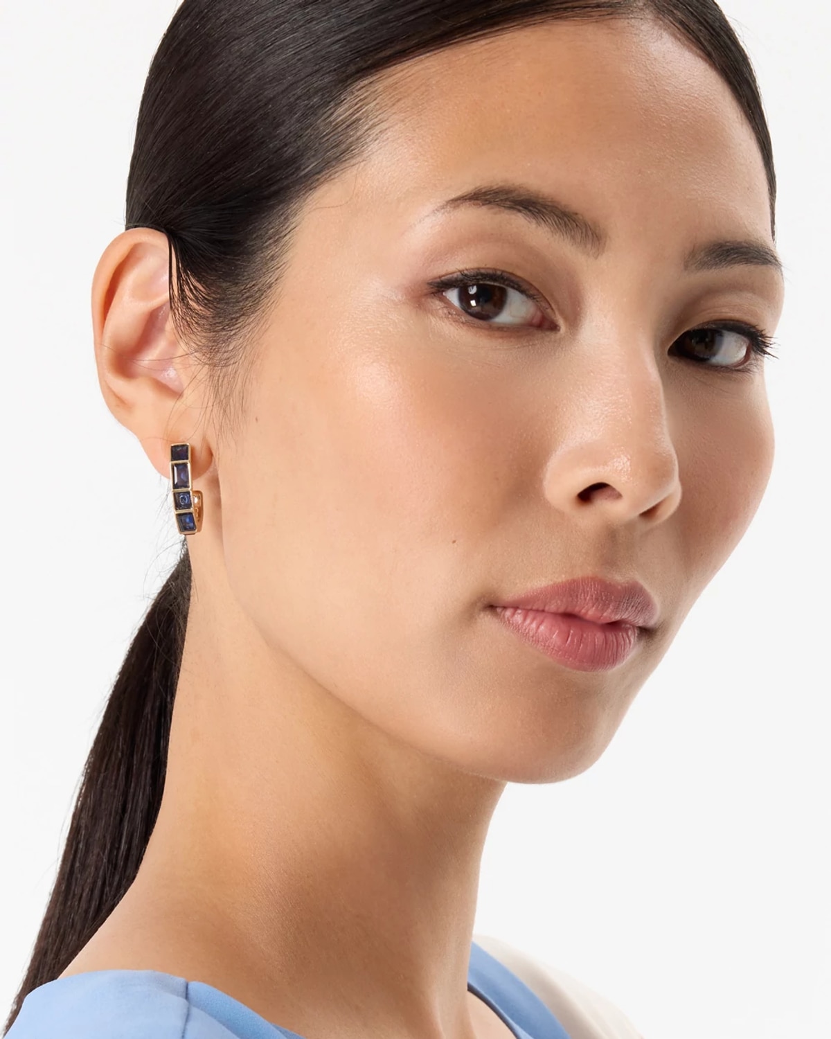 White House Black Market Dark Blue Glass Stone Hoop Earrings | In Officer Blue