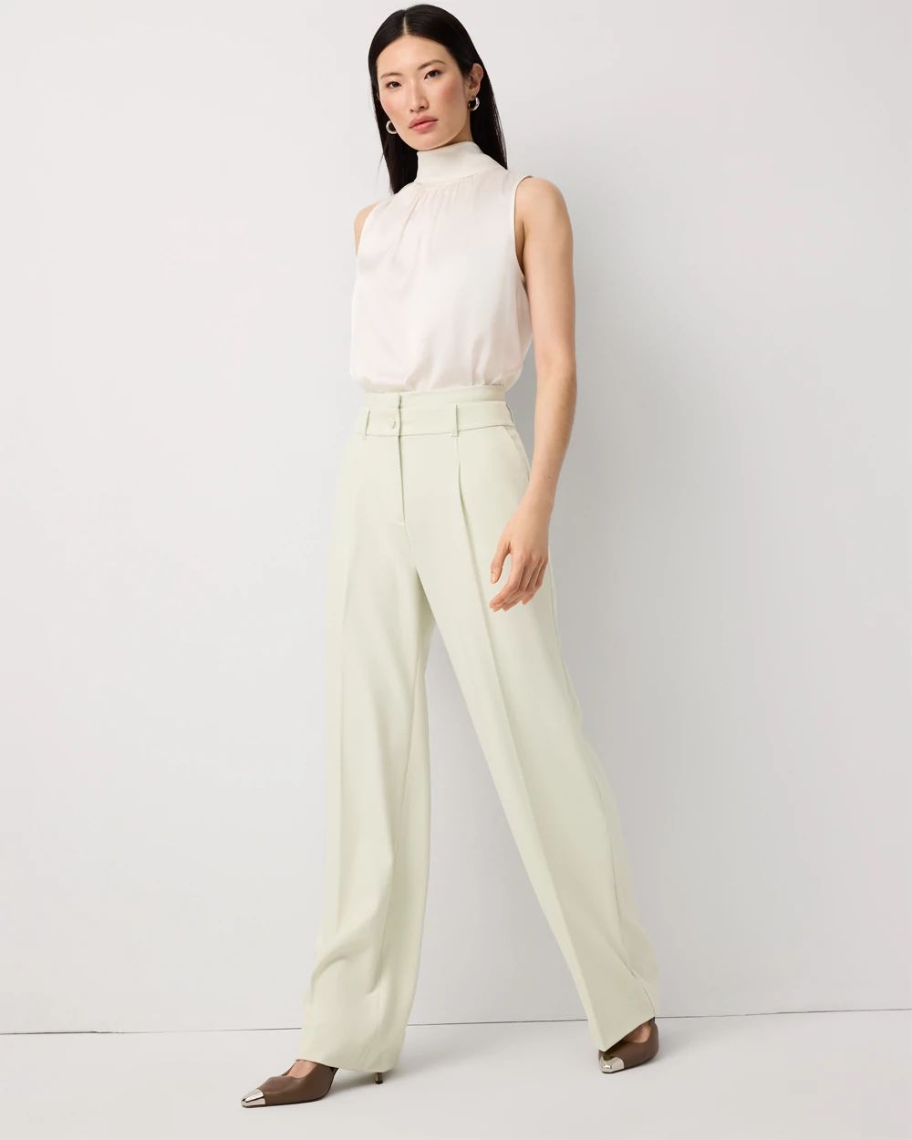 Double Waistband High Rise Wide Leg Pant click to view larger image.