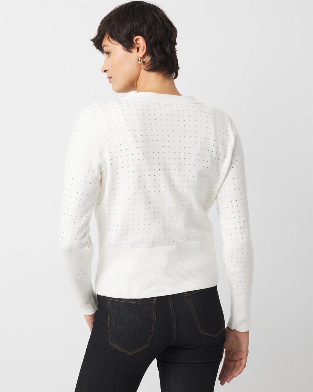 White House Black Market Embellished Cardigan Sweater In White