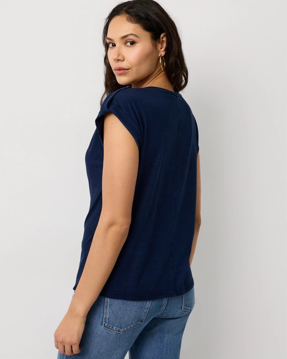 Epaulet Knit V-neck Tee