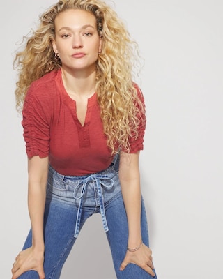 Ruched Sleeve Cotton + Modal Slub Tee