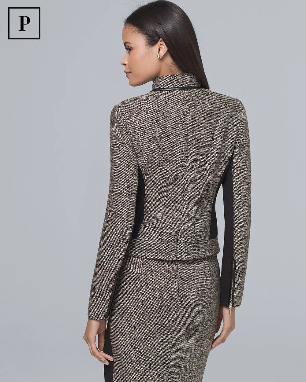 Petite Faux Leather-Trim Tweed Moto Jacket | White House Black Market