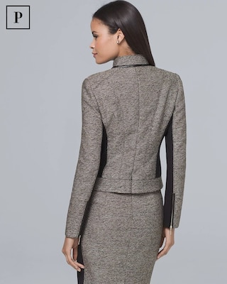Petite Faux Leather-Trim Tweed Moto Jacket click to view larger image.