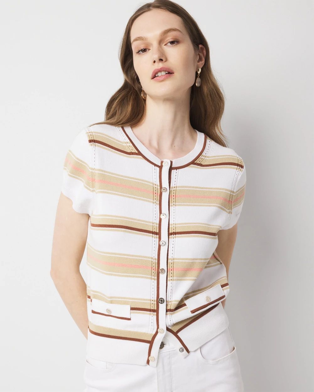 Striped Cap Sleeve Cardigan