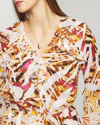 Long Sleeve V-Neck Chiffon Ruffle Blouse click to view larger image.