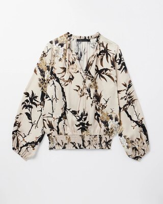 Long Sleeve Satin Pleated Blouse