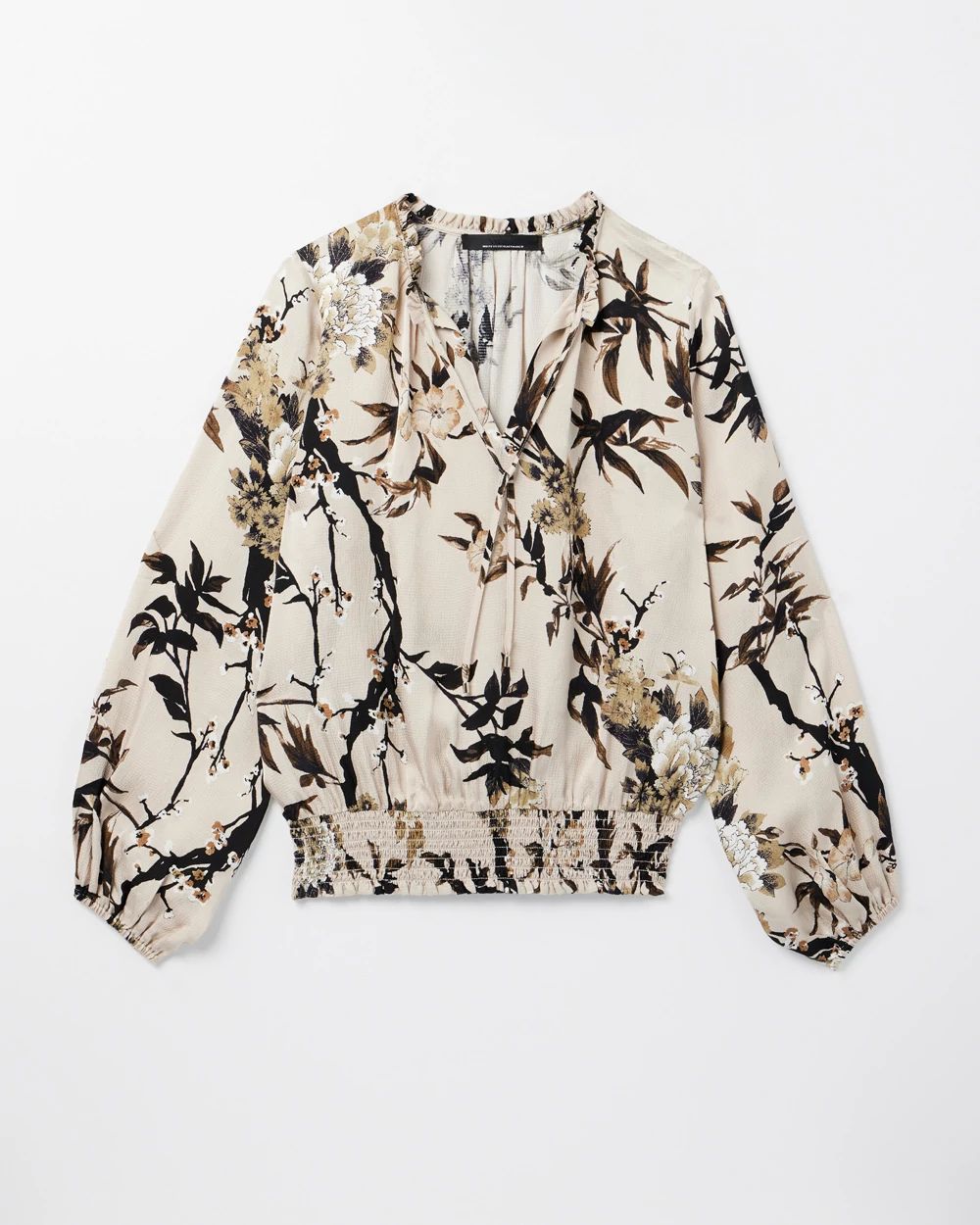 Long Sleeve Satin Pleated Blouse