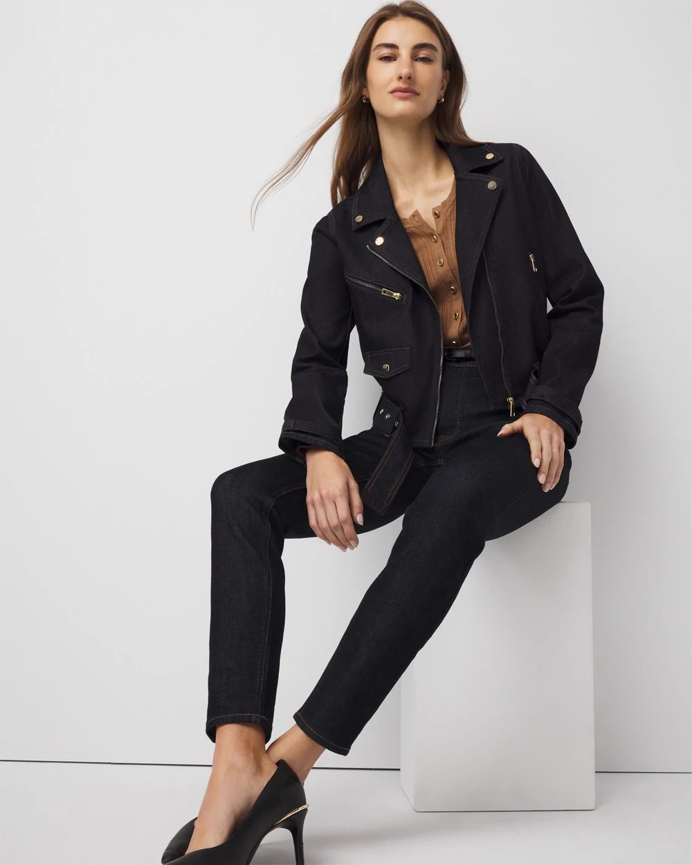 Petite Denim Moto Jacket click to view larger image.