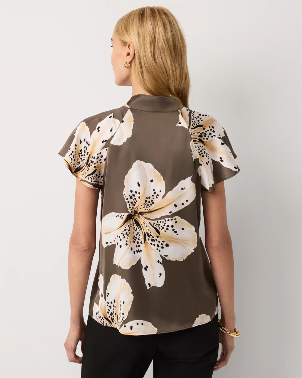 Flutter-Sleeve Satin Shirt click to view larger image.