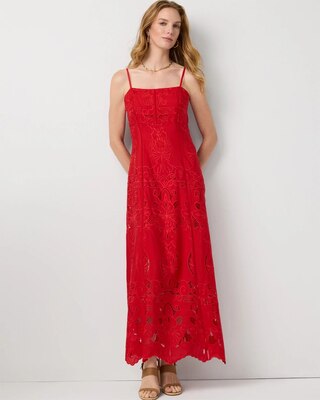 Eyelet Square Neck Maxi Dress