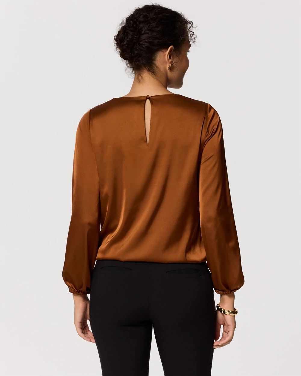 Bubble Hem Pleated Satin Blouse click to view larger image.