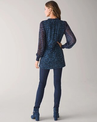 Woven Sleeve Matte Jersey Leopard-Print Top